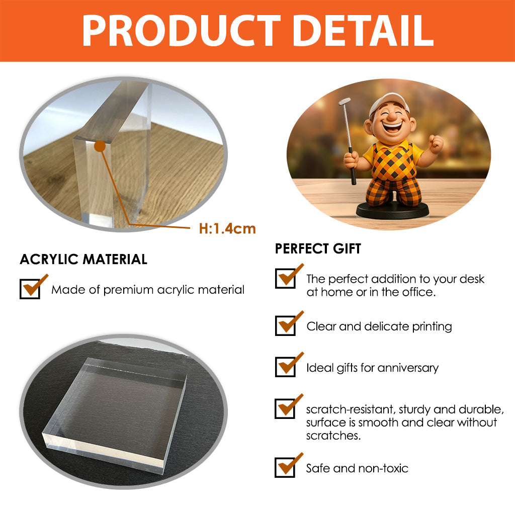 Funny Cartoonish Style - Personalized Golf Custom Shaped Acrylic Plaque