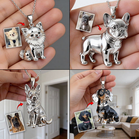 Love My Dog - Personalized Dog Shaped Metal Pendant Necklace