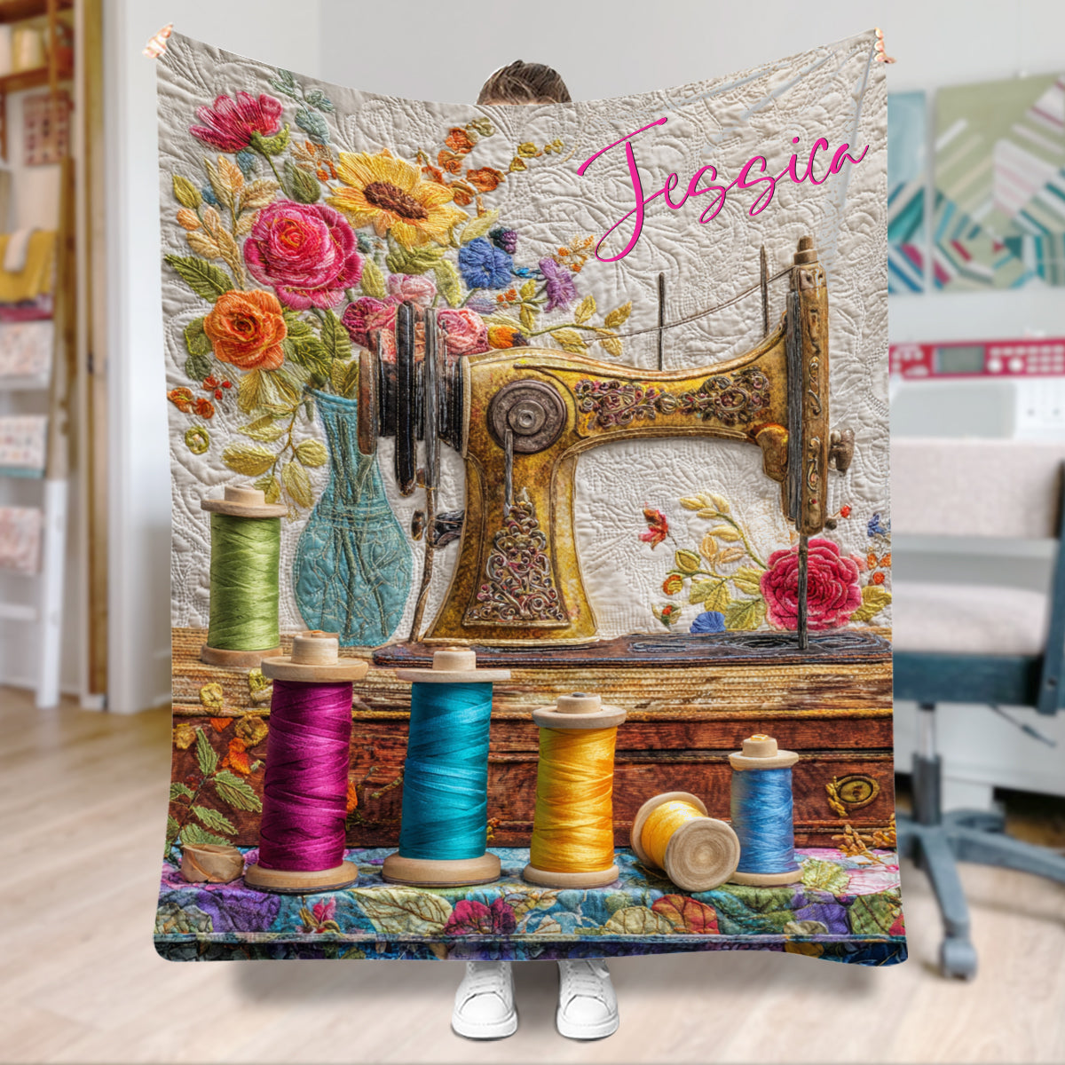Vintage Sewing Machine - Personalized Sewing Blanket
