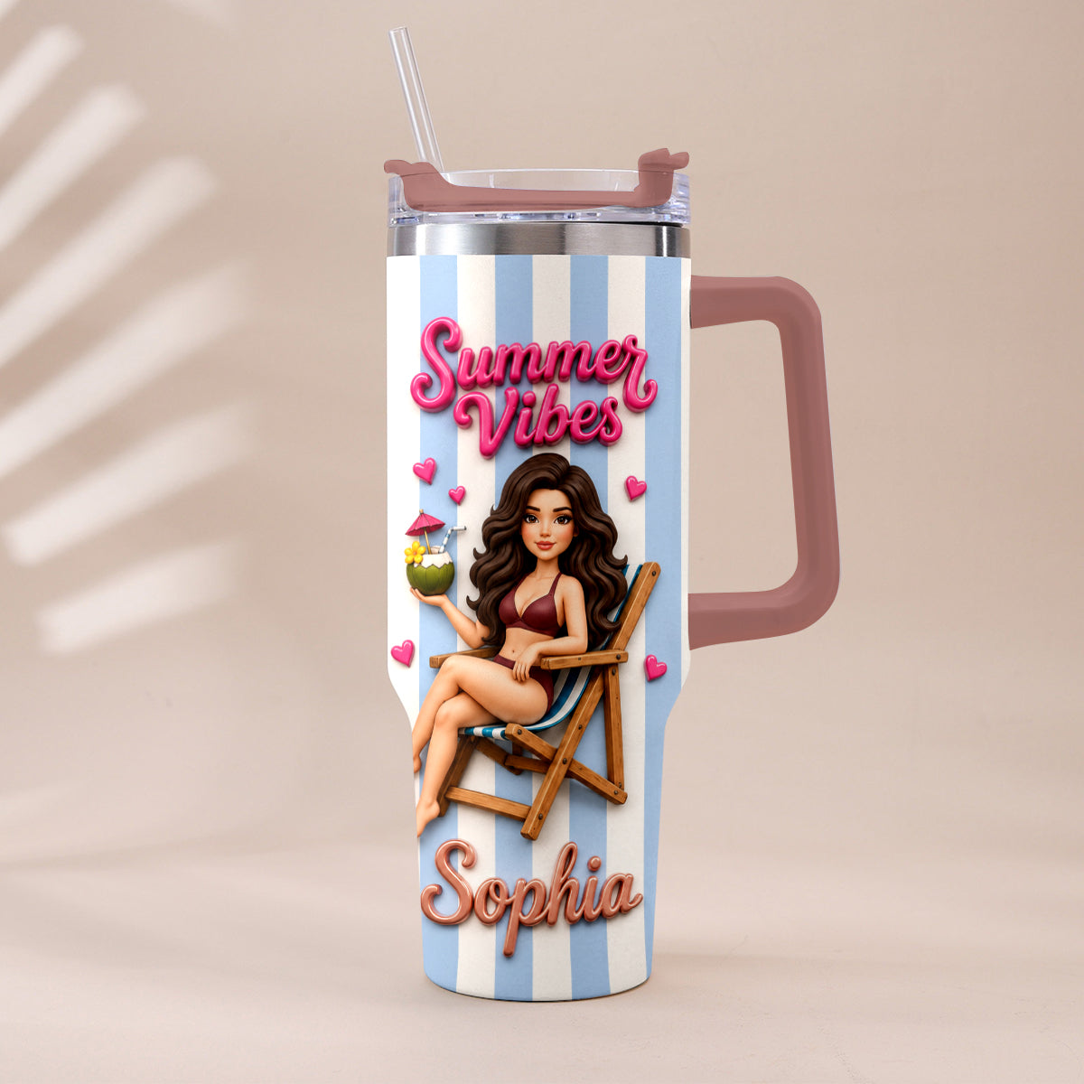 Beach Lovin' Girl - Personalized Sea Lover Tumbler With Handle