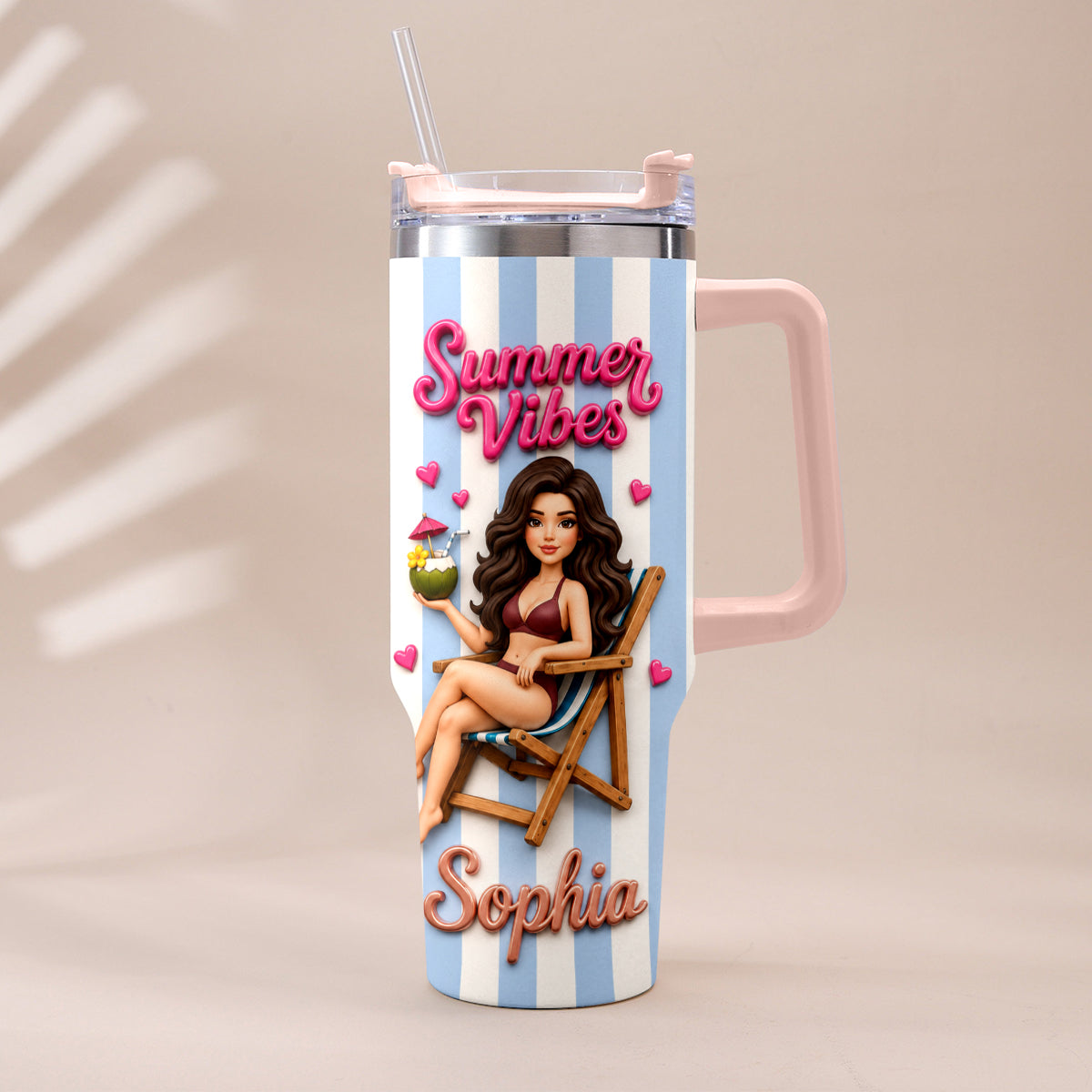 Beach Lovin' Girl - Personalized Sea Lover Tumbler With Handle