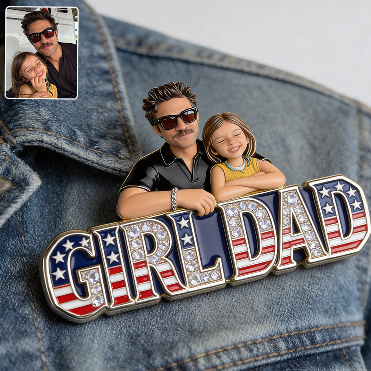 Patriotischer Papa - Personalisierte 3D-Prägung Emaille-Anstecknadel