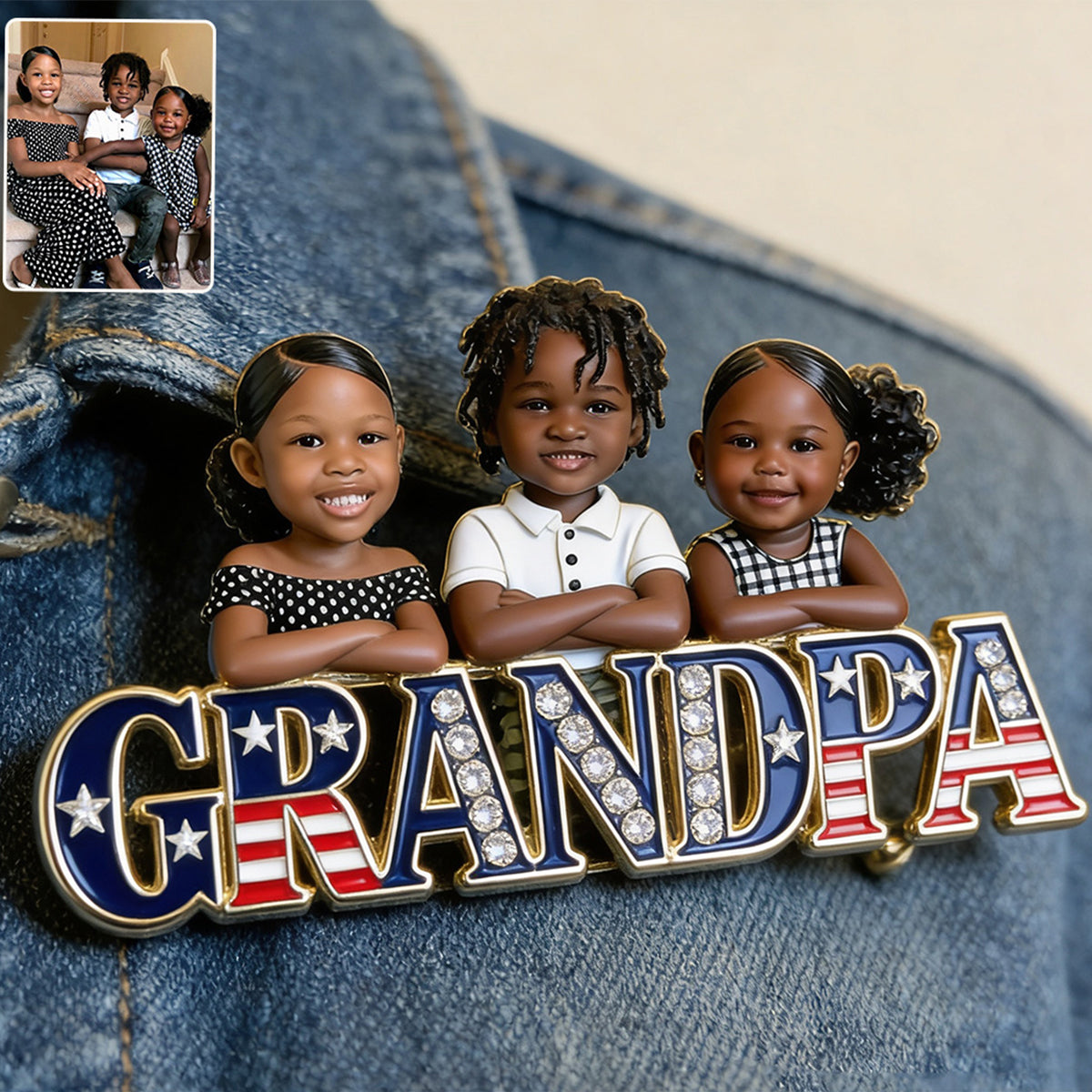 Patriotischer Papa - Personalisierte 3D-Prägung Emaille-Anstecknadel