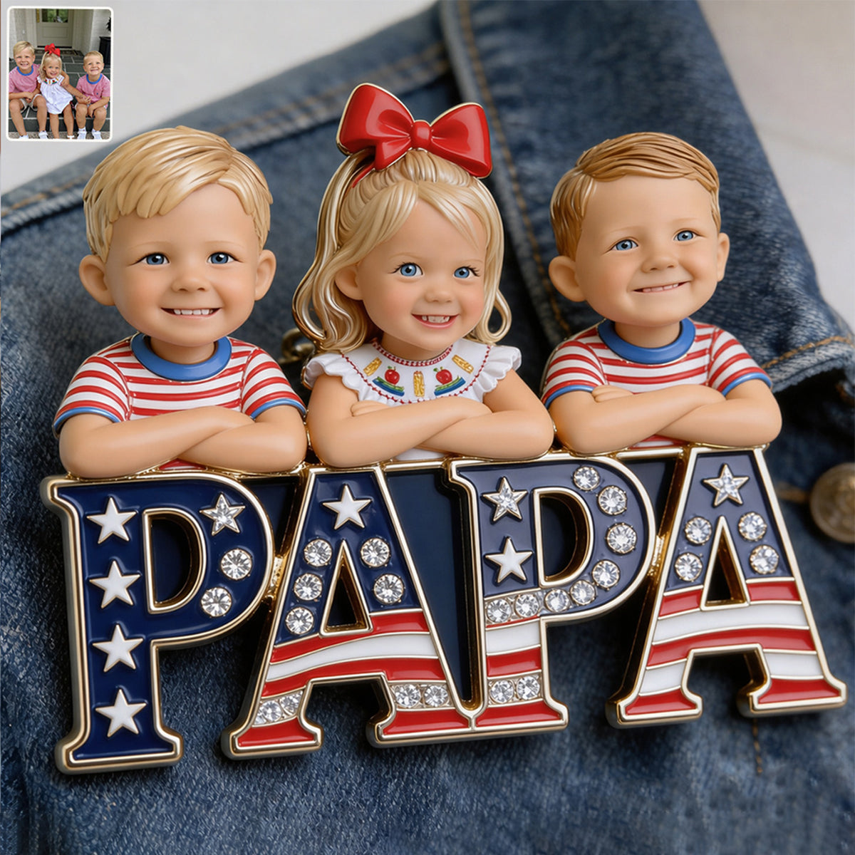 Patriotischer Papa - Personalisierte 3D-Prägung Emaille-Anstecknadel