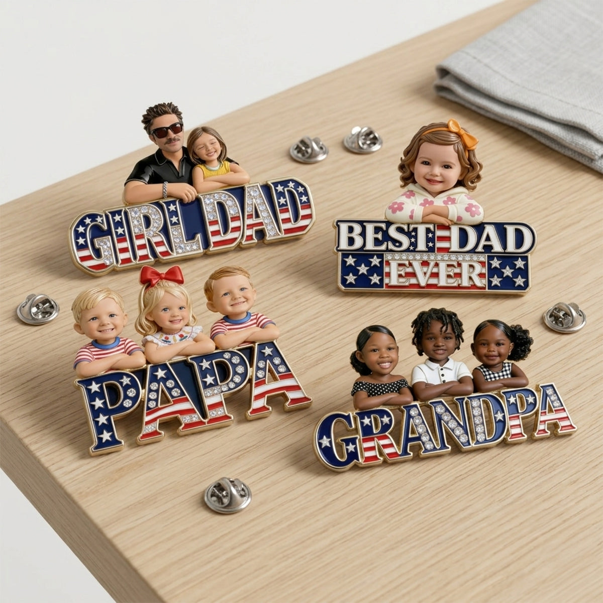 Patriotischer Papa - Personalisierte 3D-Prägung Emaille-Anstecknadel