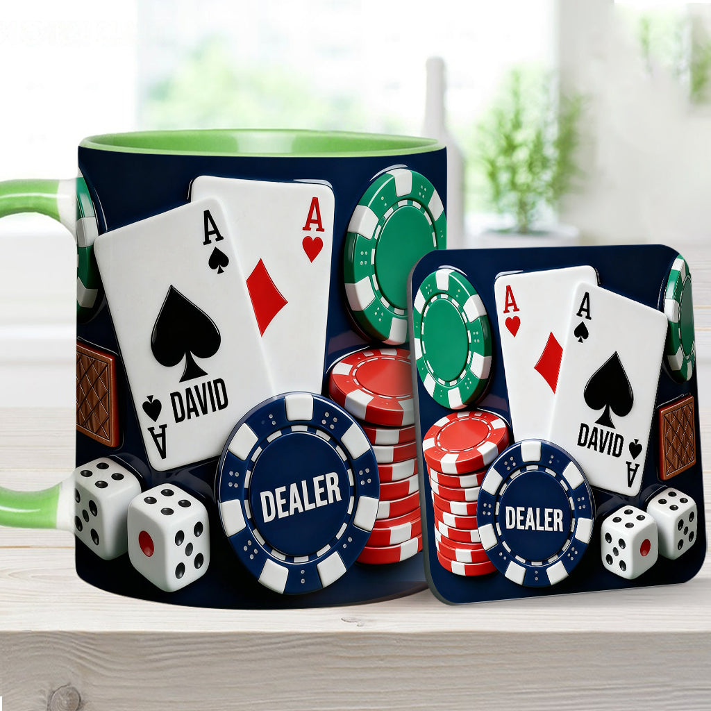 J'adore le poker - Mug et sous-verre personnalisés sur le thème du poker