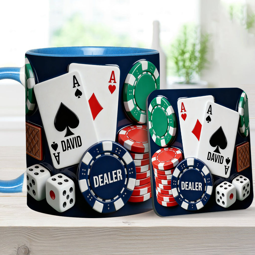 J'adore le poker - Mug et sous-verre personnalisés sur le thème du poker