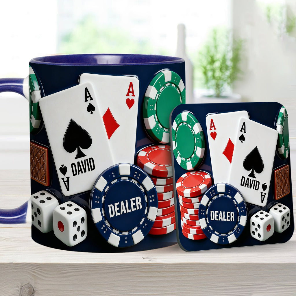 J'adore le poker - Mug et sous-verre personnalisés sur le thème du poker