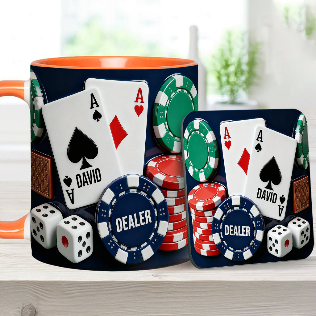 J'adore le poker - Mug et sous-verre personnalisés sur le thème du poker