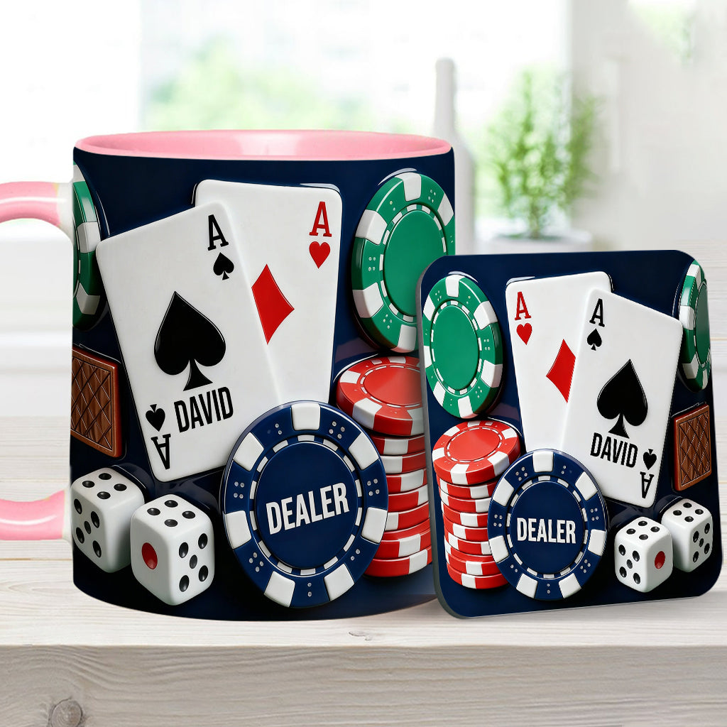 J'adore le poker - Mug et sous-verre personnalisés sur le thème du poker