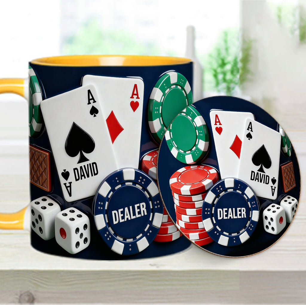 J'adore le poker - Mug et sous-verre personnalisés sur le thème du poker