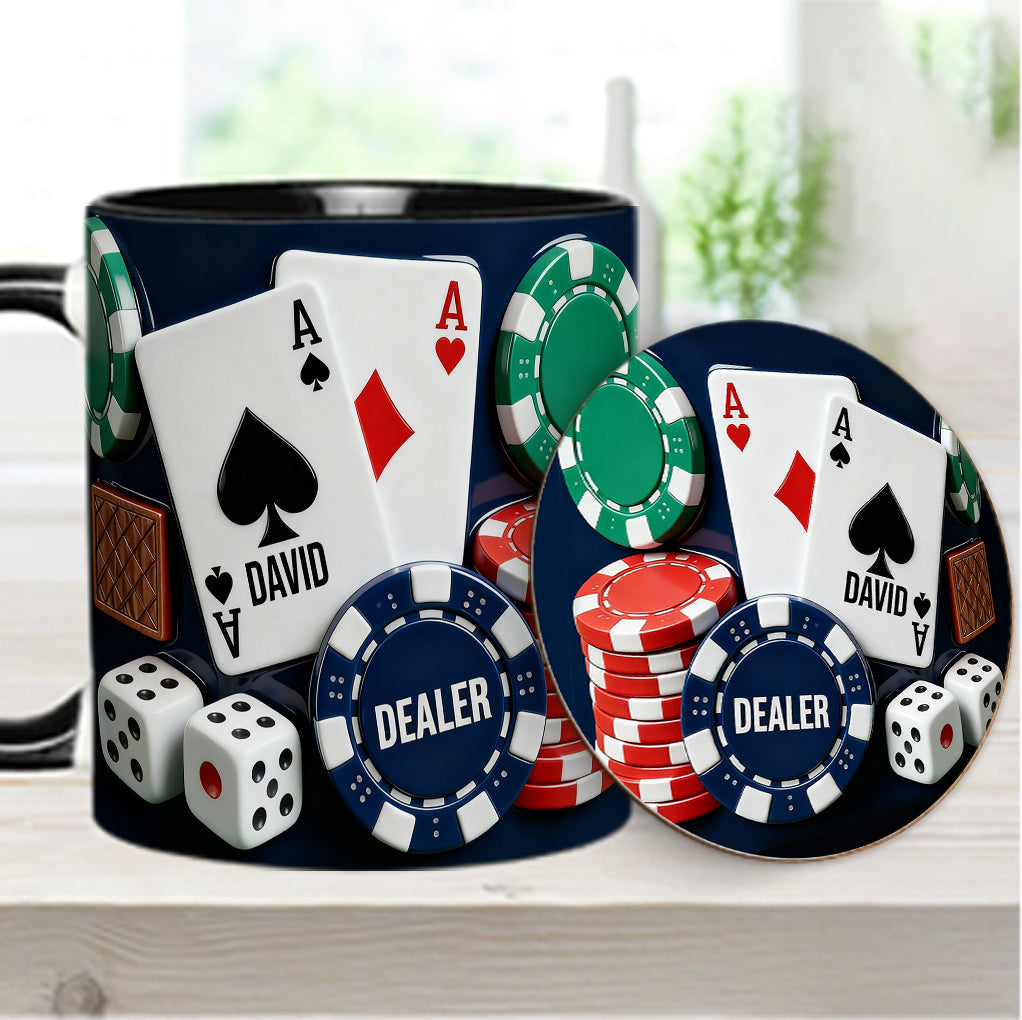 J'adore le poker - Mug et sous-verre personnalisés sur le thème du poker