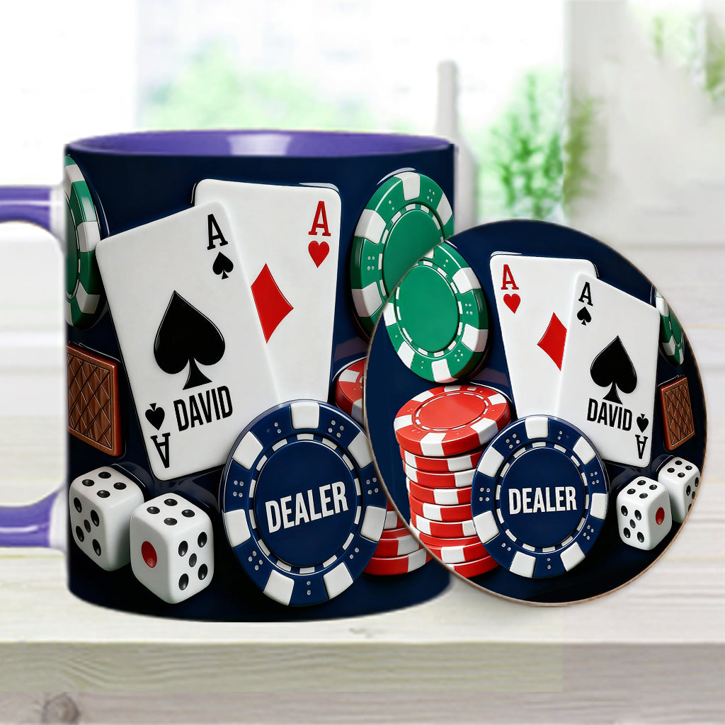 J'adore le poker - Mug et sous-verre personnalisés sur le thème du poker