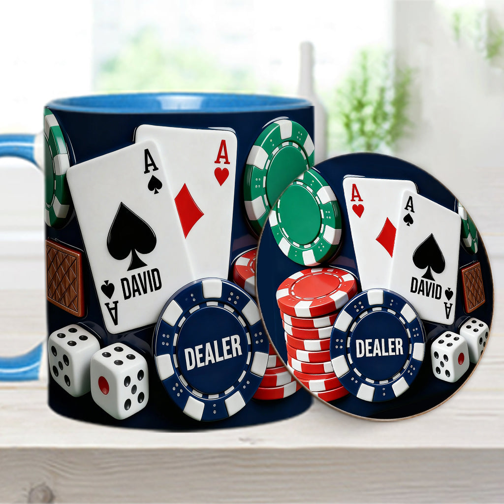 J'adore le poker - Mug et sous-verre personnalisés sur le thème du poker