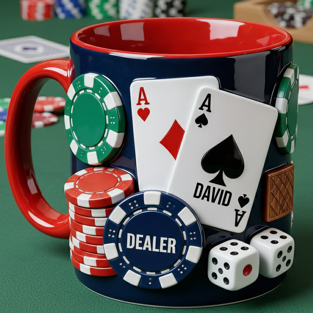 J'adore le poker - Mug et sous-verre personnalisés sur le thème du poker