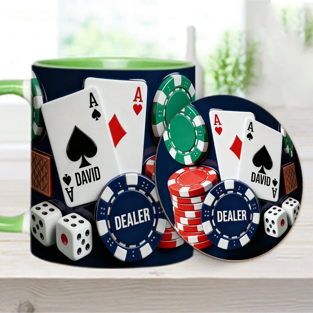 J'adore le poker - Mug et sous-verre personnalisés sur le thème du poker