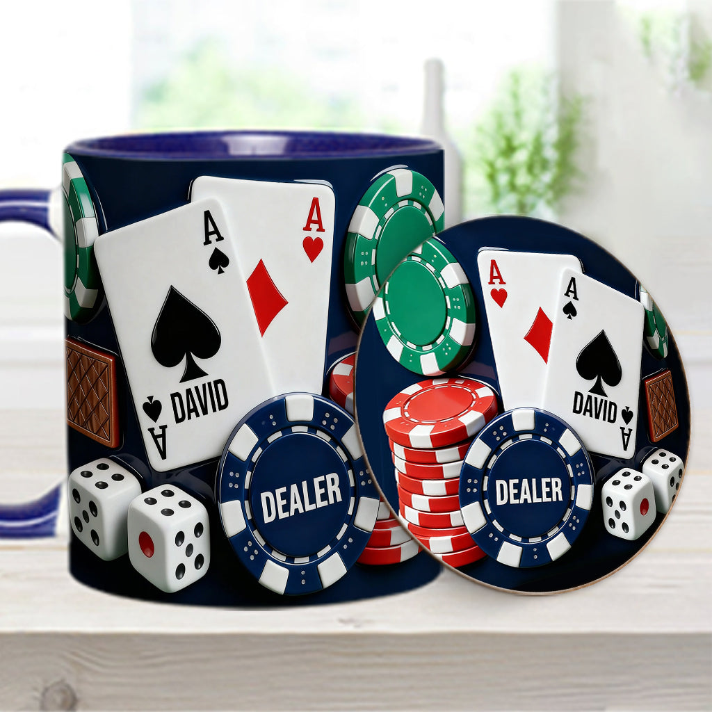 J'adore le poker - Mug et sous-verre personnalisés sur le thème du poker