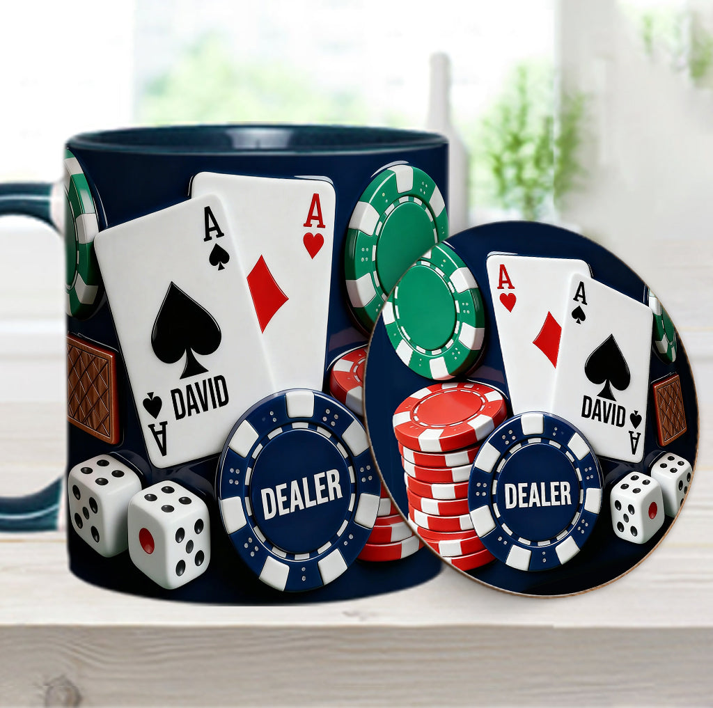J'adore le poker - Mug et sous-verre personnalisés sur le thème du poker