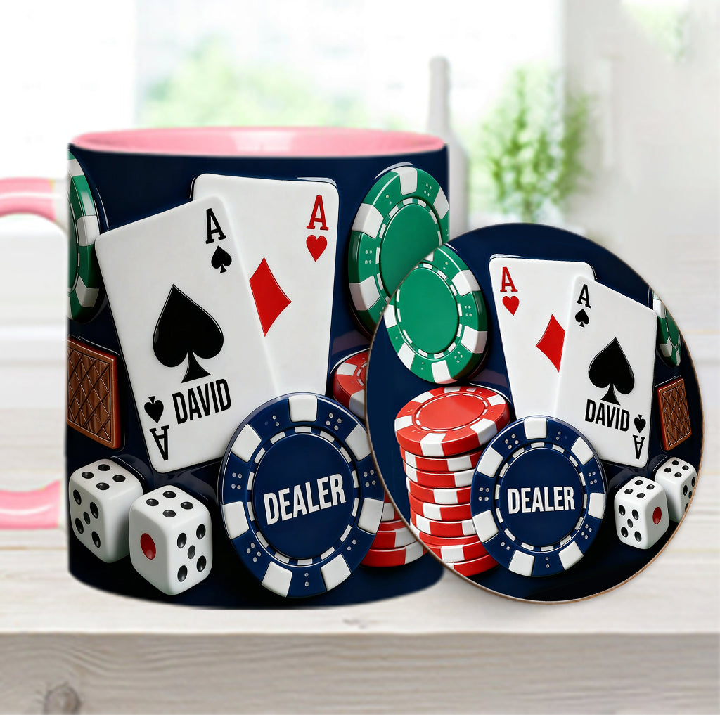 J'adore le poker - Mug et sous-verre personnalisés sur le thème du poker