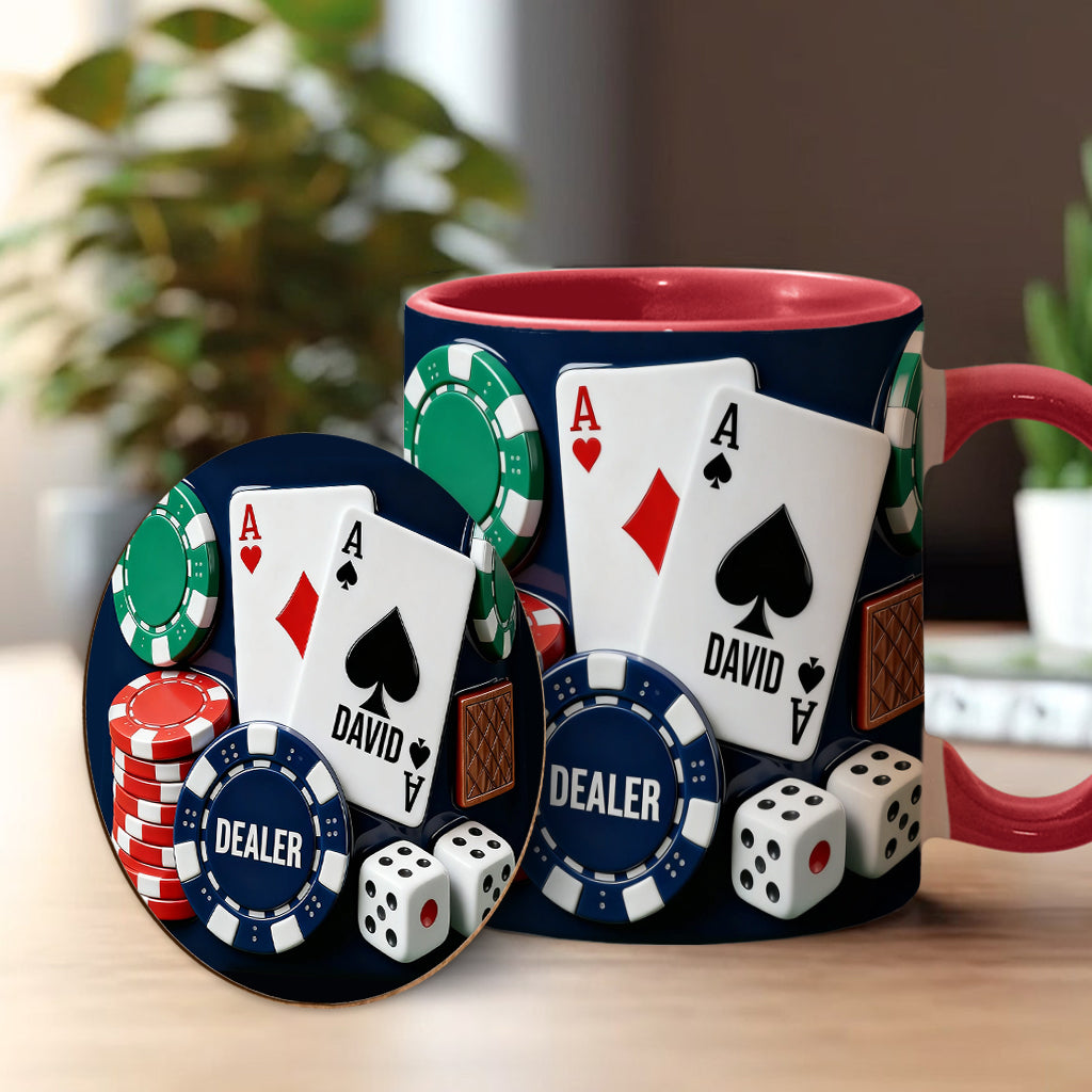 J'adore le poker - Mug et sous-verre personnalisés sur le thème du poker