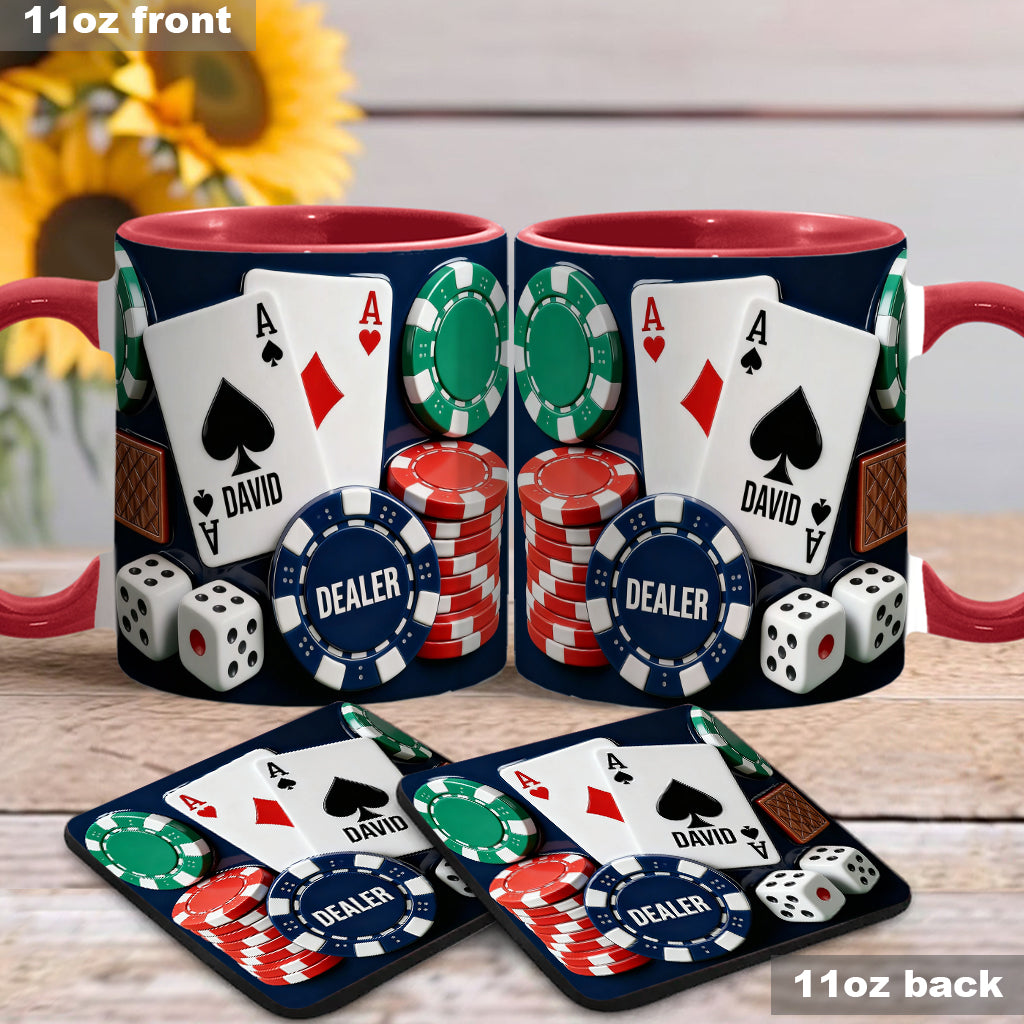 J'adore le poker - Mug et sous-verre personnalisés sur le thème du poker