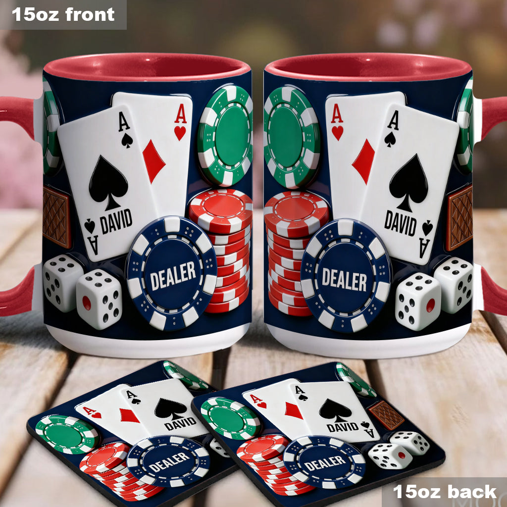 J'adore le poker - Mug et sous-verre personnalisés sur le thème du poker