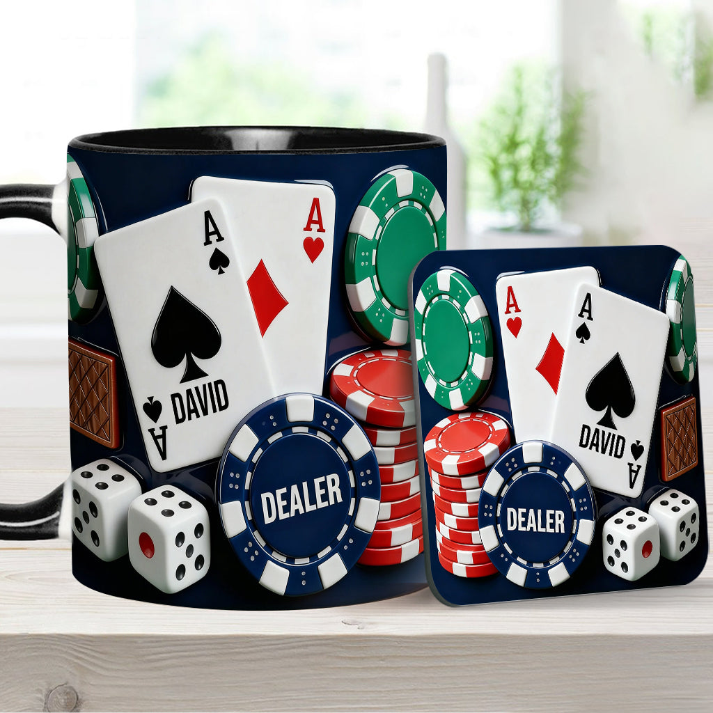 J'adore le poker - Mug et sous-verre personnalisés sur le thème du poker