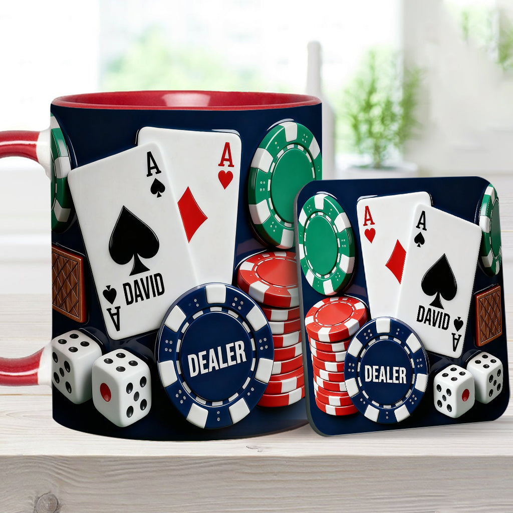 J'adore le poker - Mug et sous-verre personnalisés sur le thème du poker