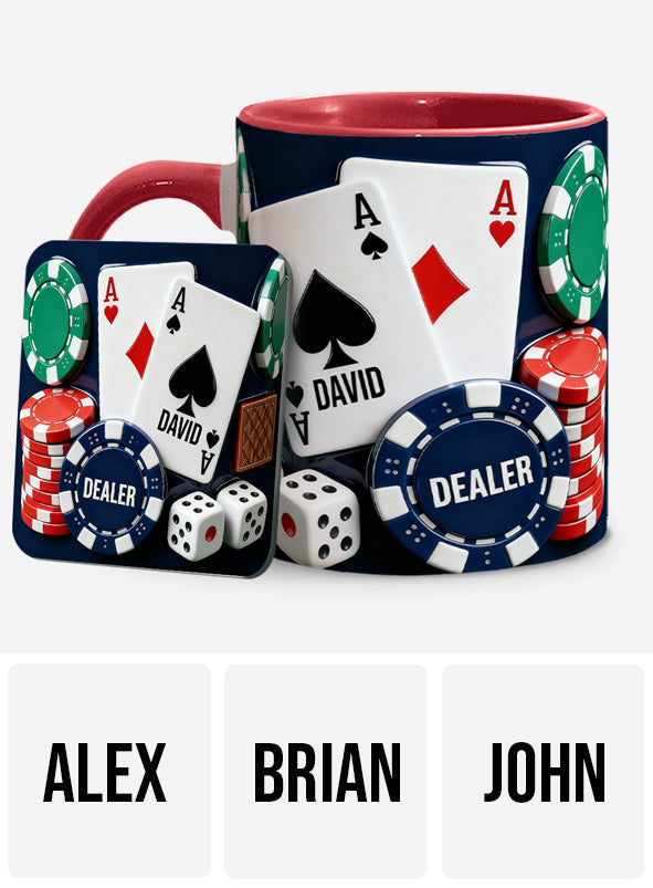 J'adore le poker - Mug et sous-verre personnalisés sur le thème du poker