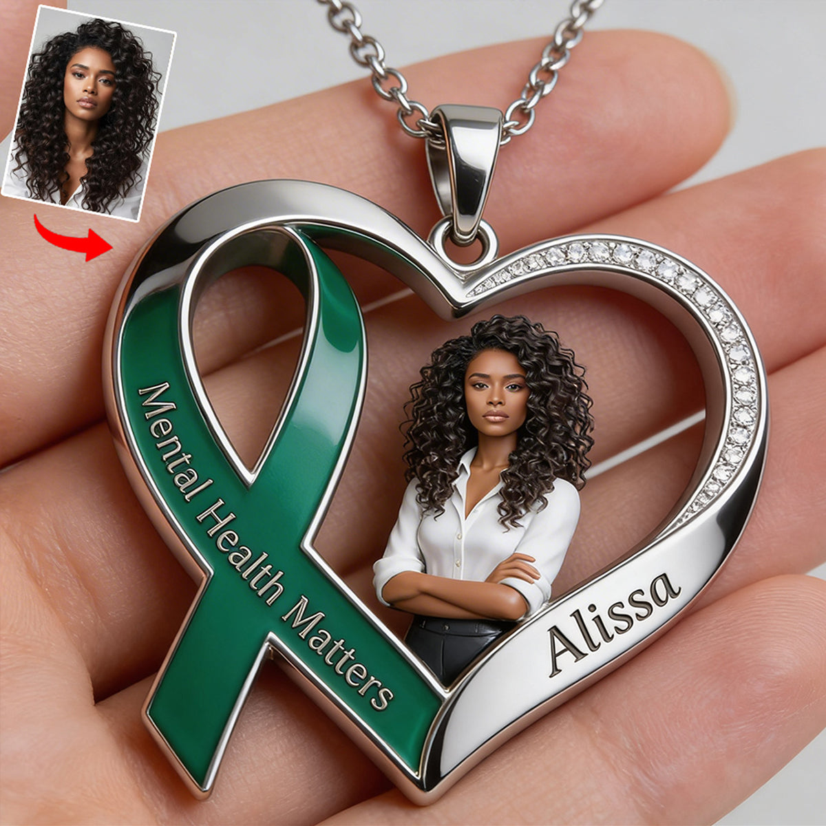 Custom Any Photo - Mental Health Matters - Personalized Mental Health Awareness Shaped Metal Pendant Necklace