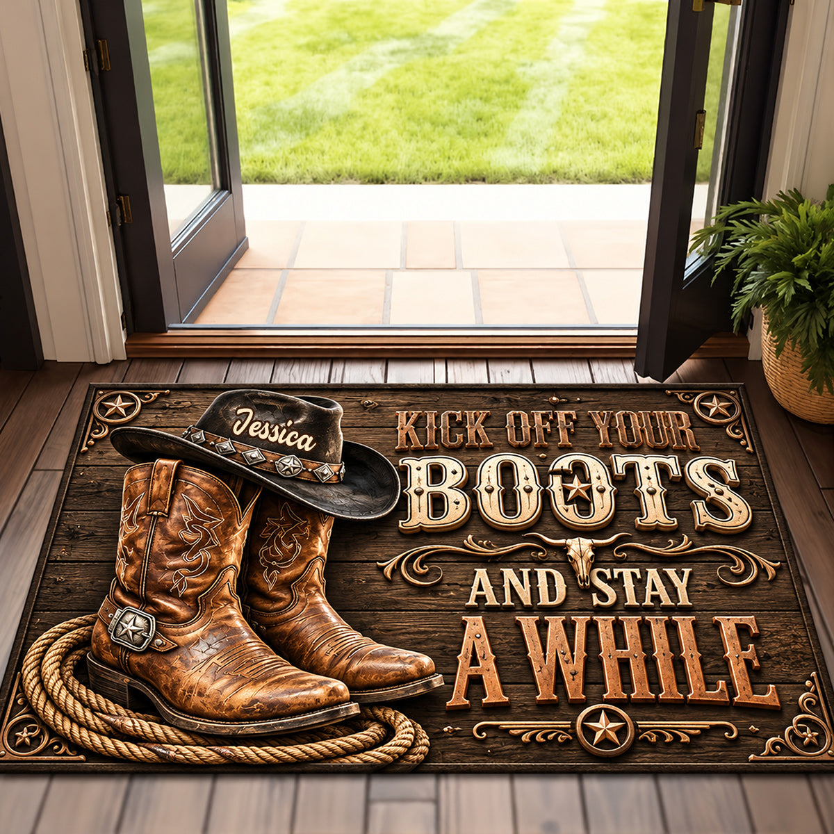 Kick Off Your Boots - Personalized Cowgirl Doormat