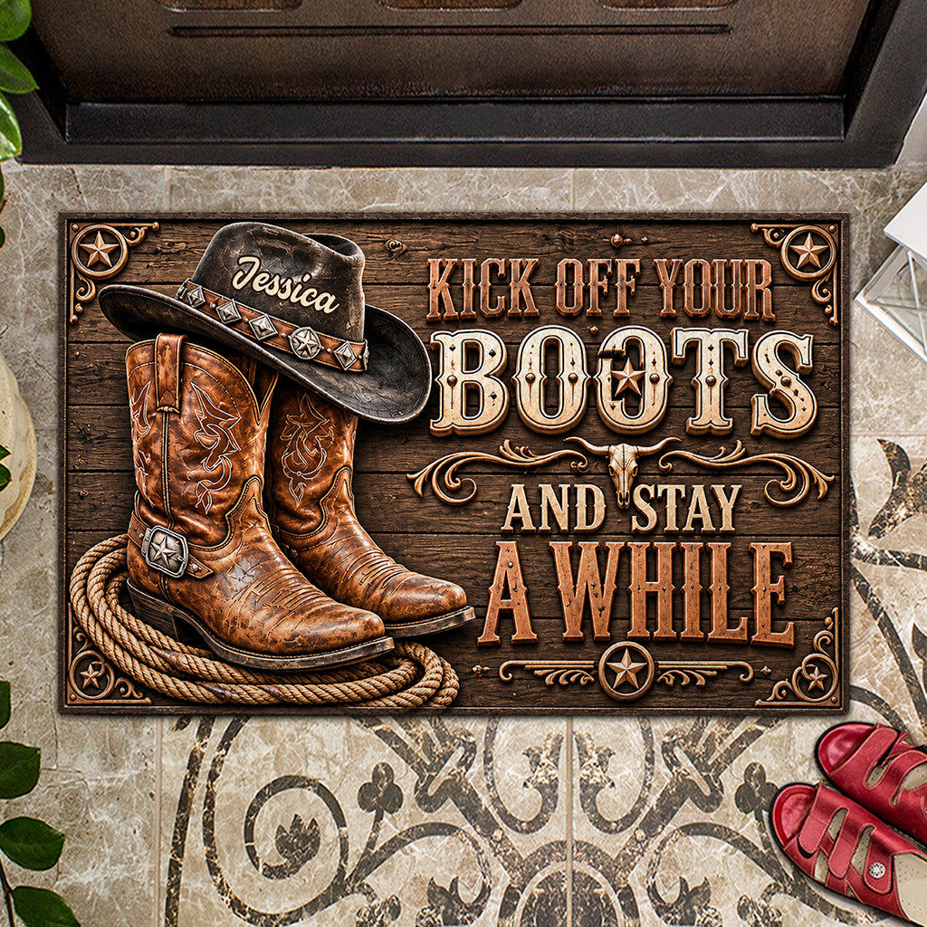 Kick Off Your Boots - Personalized Cowgirl Doormat