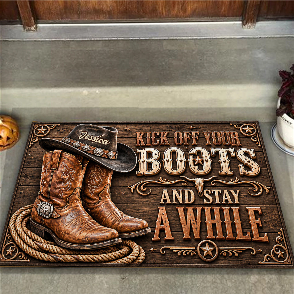 Kick Off Your Boots - Personalized Cowgirl Doormat
