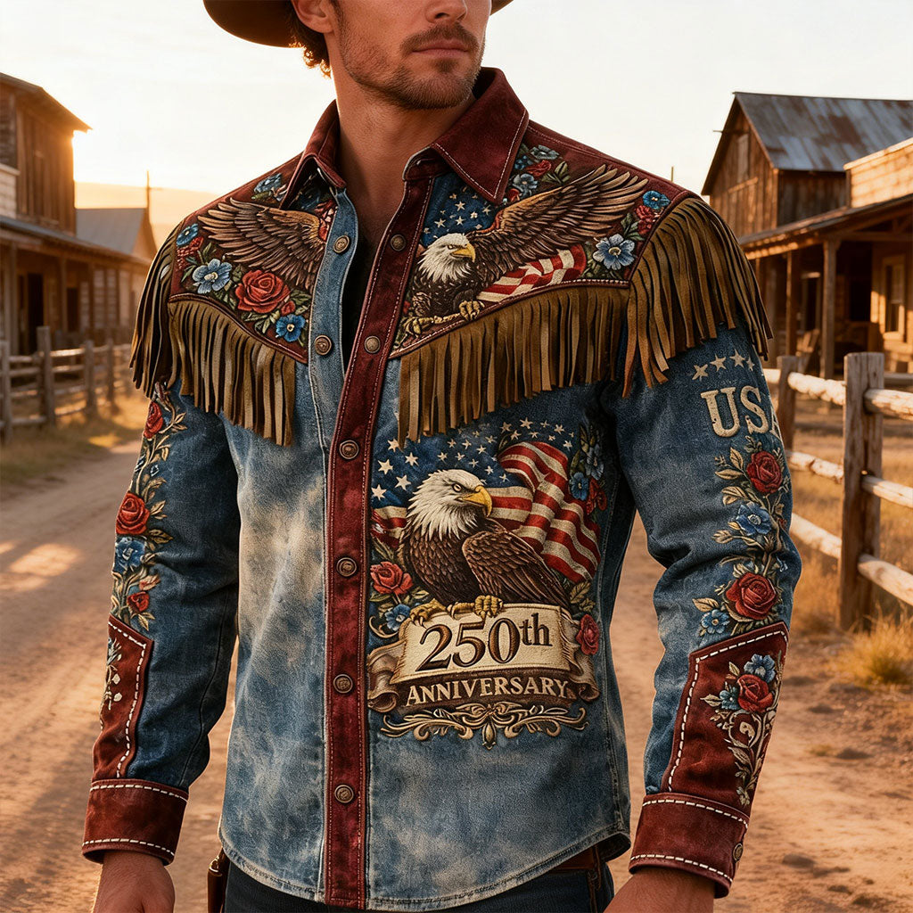 American 250th Anniversary Distressed Western - Western Outfit Button-Up Shirt