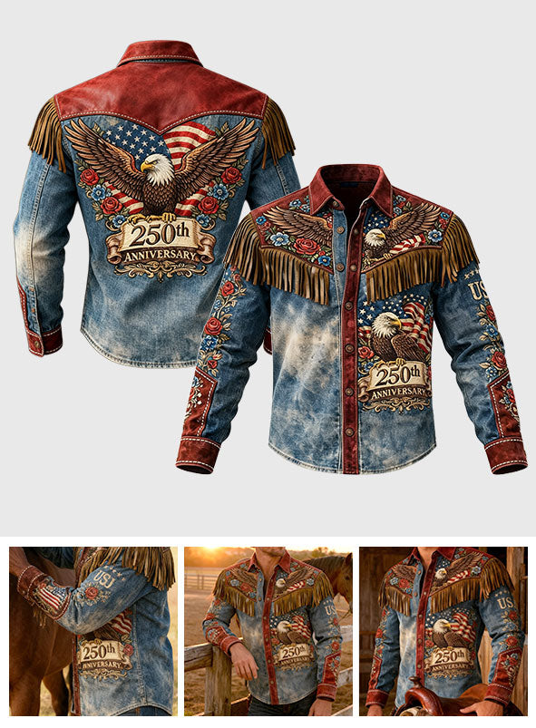 American 250th Anniversary Distressed Western - Western Outfit Button-Up Shirt