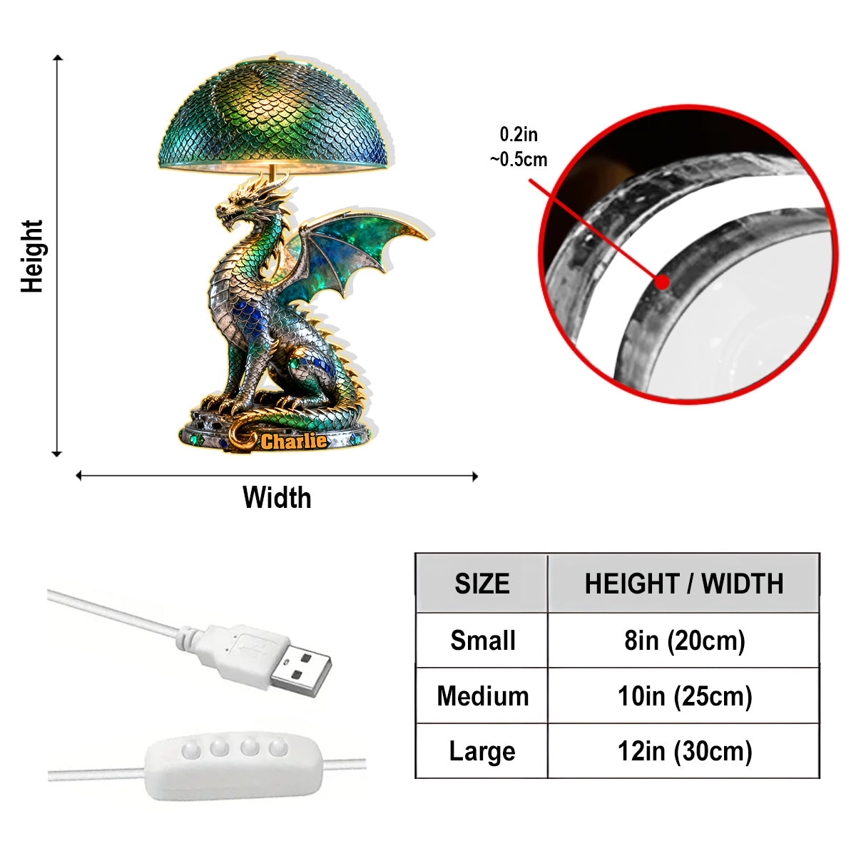 Seigneur des Cieux - Veilleuse LED personnalisée en acrylique représentant un dragon