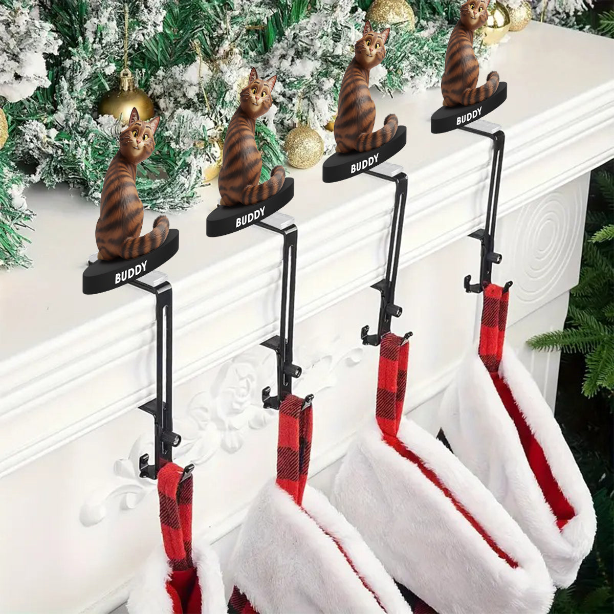 Funny Cats - Personalized Cat Shaped Stocking Hanger