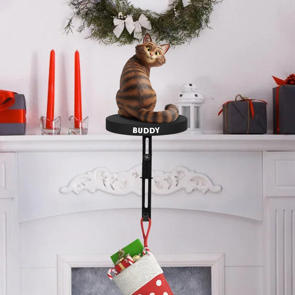 Funny Cats - Personalized Cat Shaped Stocking Hanger