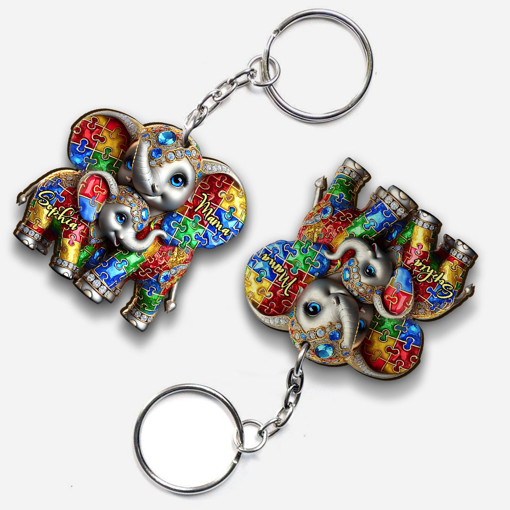 Autism Elephant Mom - Personalized Autism Awareness Keychain