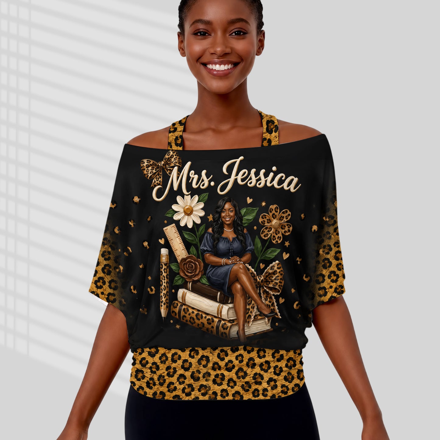 Teacher Gift - Personalized Teacher Off-Shoulder Top Set