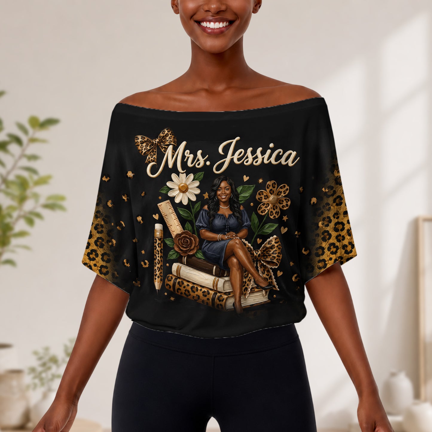 Teacher Gift - Personalized Teacher Off-Shoulder Top Set