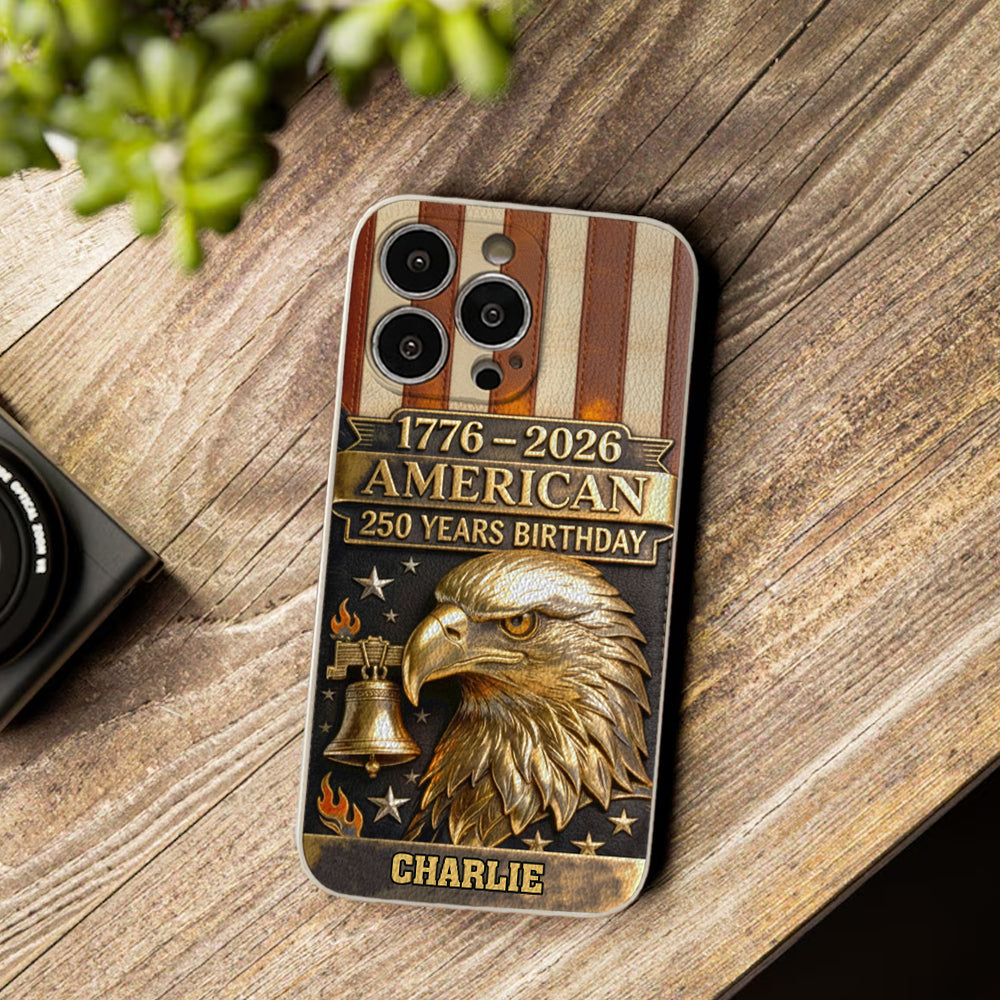250th Anniversary - Personalized Bald Eagle Leather Phone Case