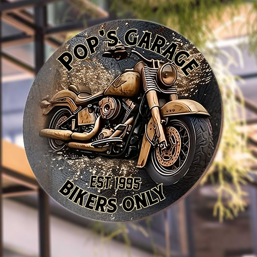 Biker Only Motorcycle Garage - Personalized Biker Round Metal Sign