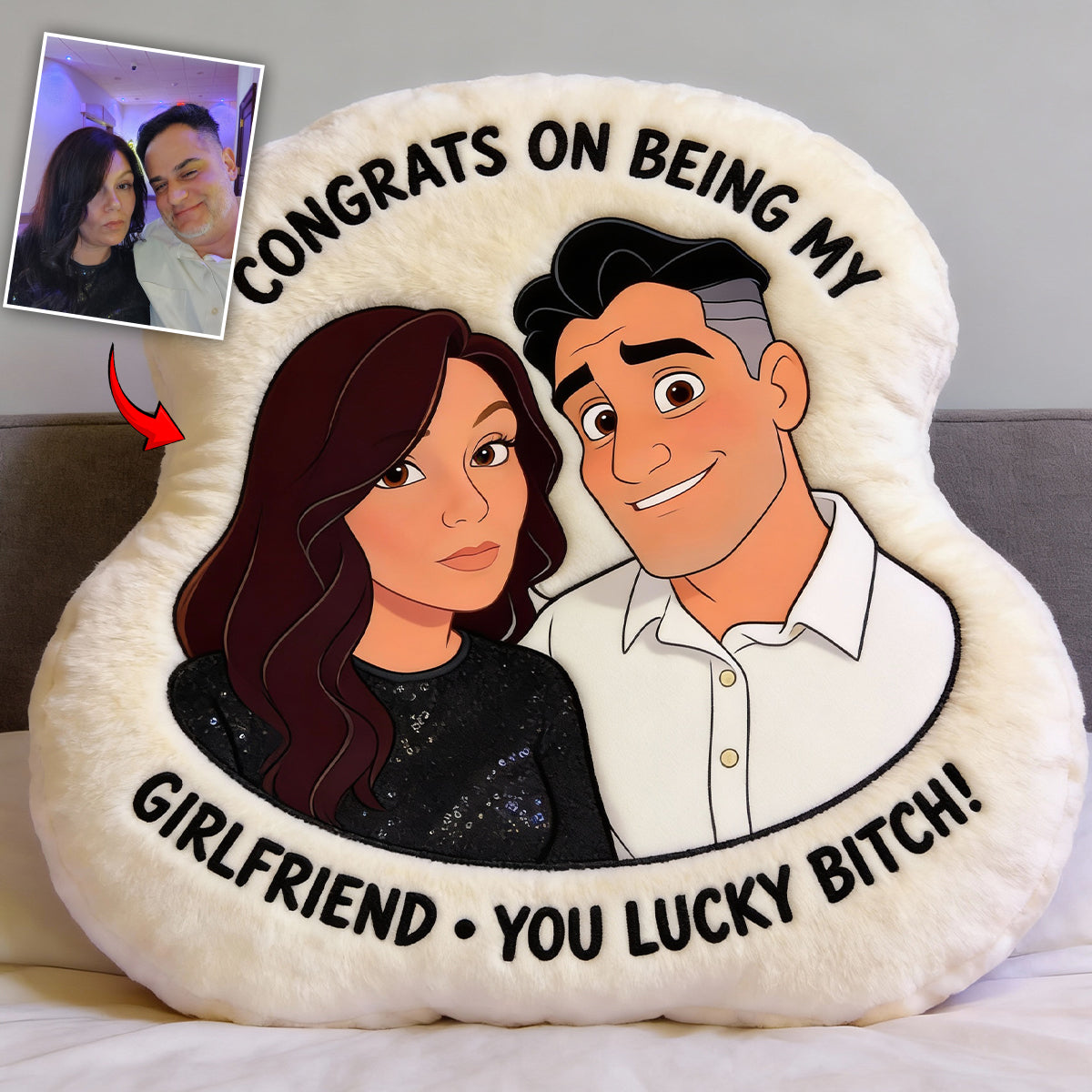 Love Is You - Personalized Couple Faux Fur Shaped Pillow