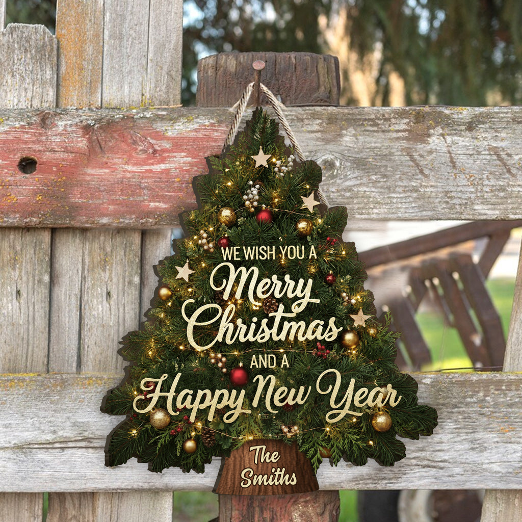 Christmas Tree Wreath Decoration - Personalized Family Custom Shaped Wood Sign