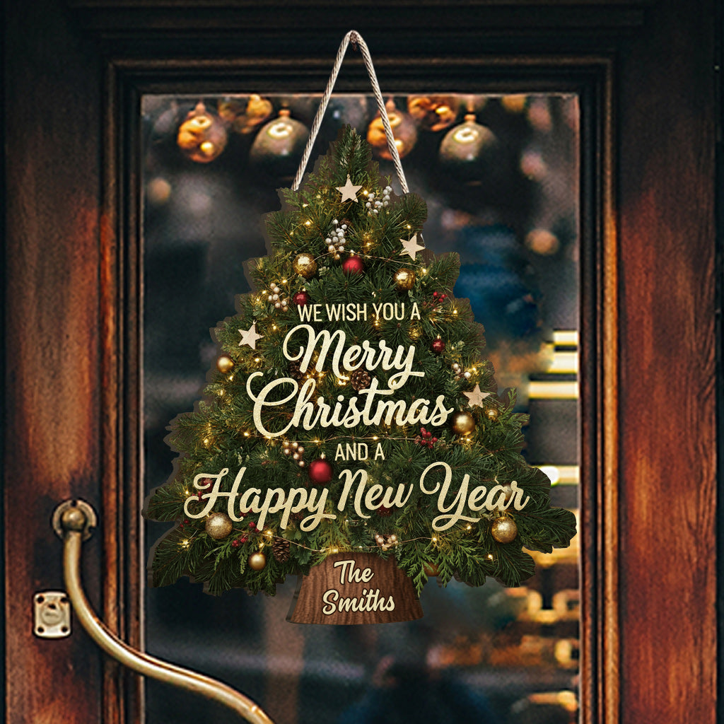 Christmas Tree Wreath Decoration - Personalized Family Custom Shaped Wood Sign