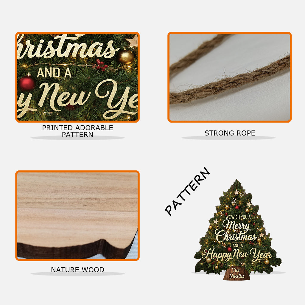 Christmas Tree Wreath Decoration - Personalized Family Custom Shaped Wood Sign