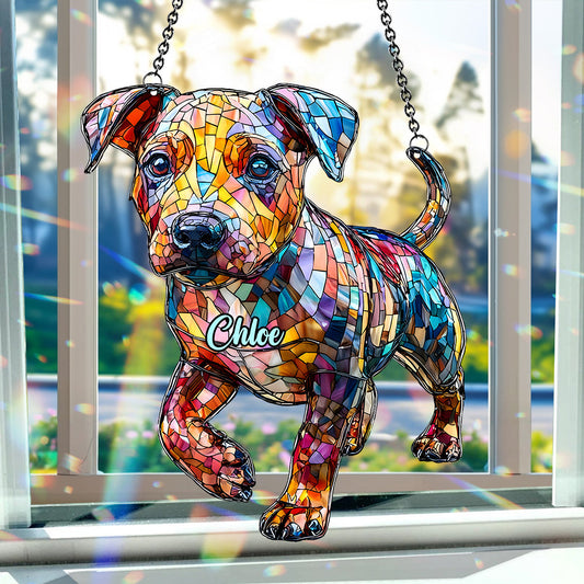 J'adore les pitbulls - Décoration attrape-soleil personnalisée à suspendre à la fenêtre, motif pitbull