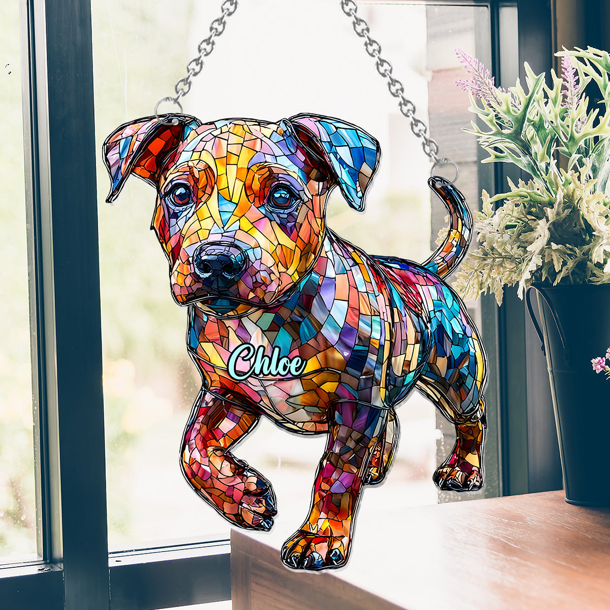 Love Pitbulls - Personalized Pitbull Window Hanging Suncatcher Ornament