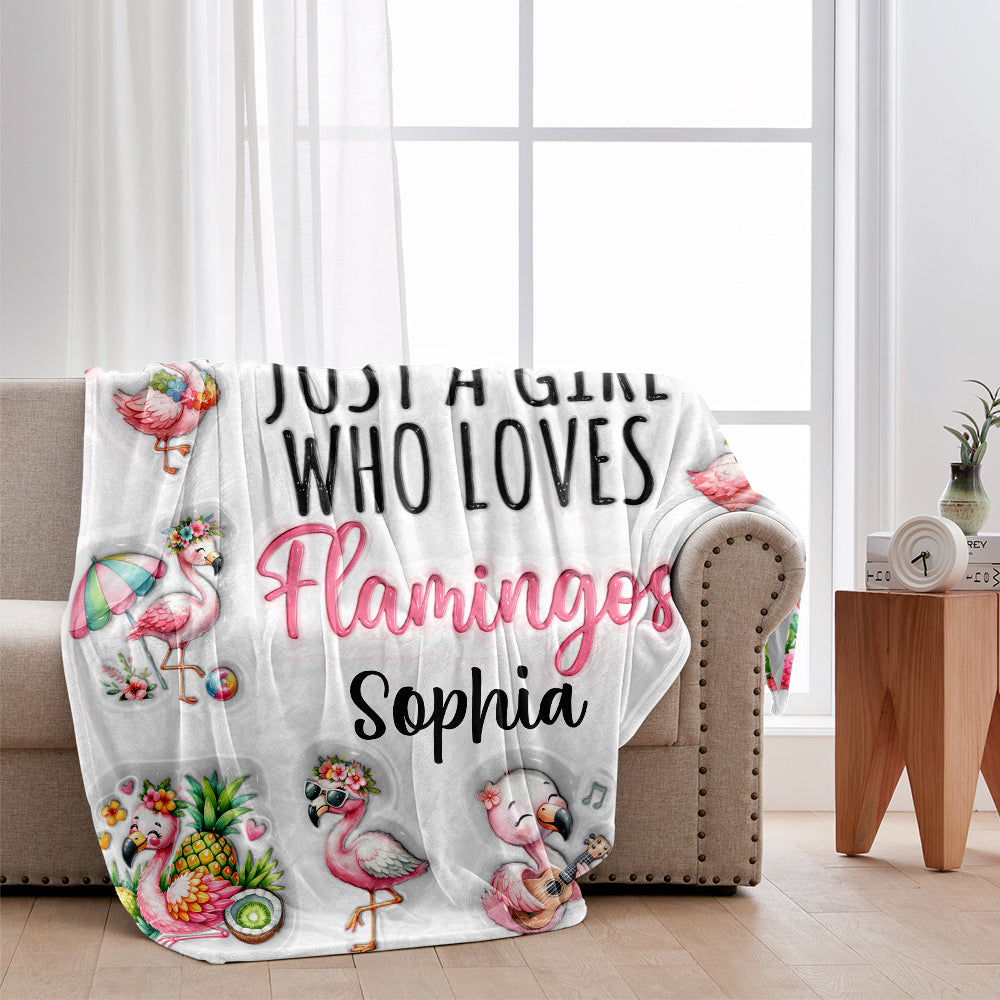 Just A Girl Who Loves Flamingos - Personalized Flamingo Blanket